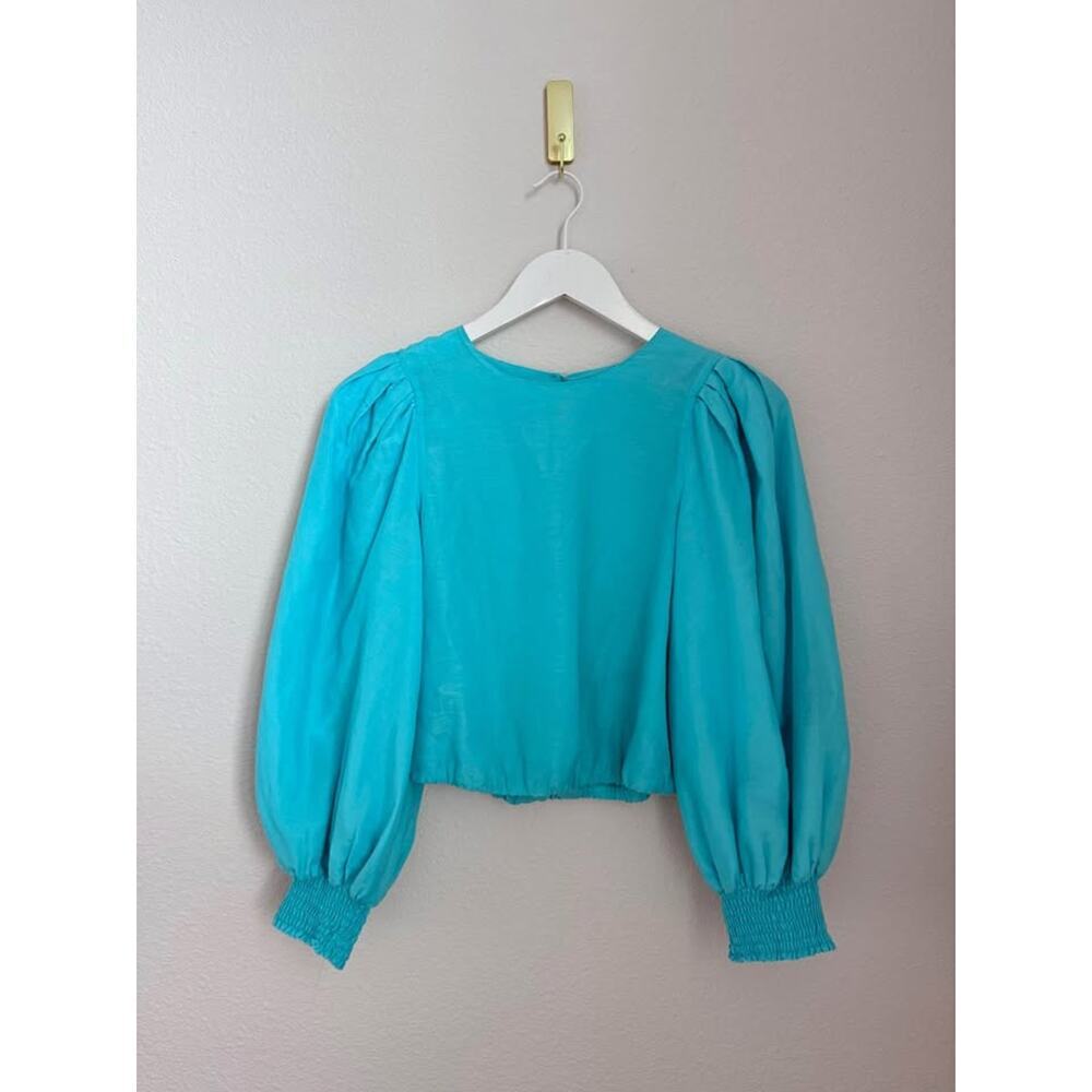 Alice‎ + Olivia Silk Blend Puff Sleeve Aqua Versatile Blouse Sz XS